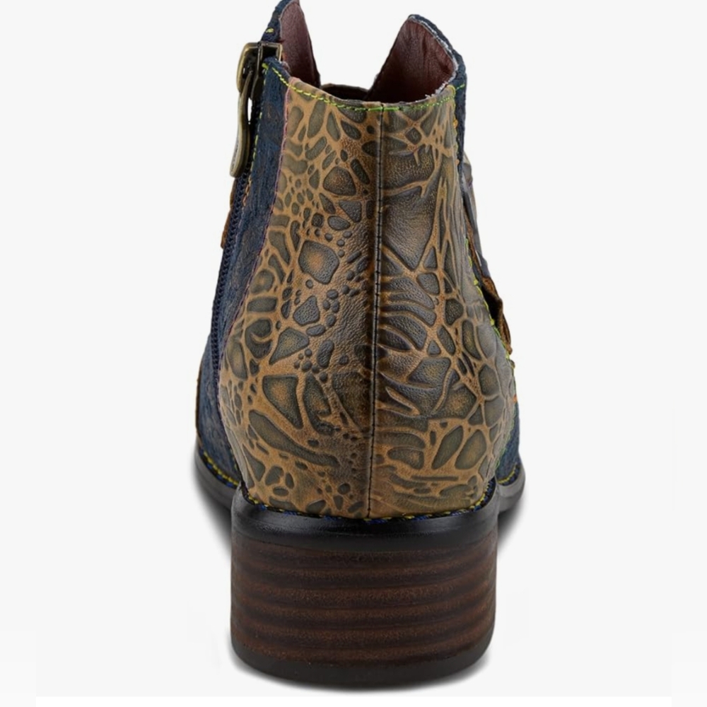 Elegant Women's Ankle Boots in Blue and Brown - Picture 2 of 9